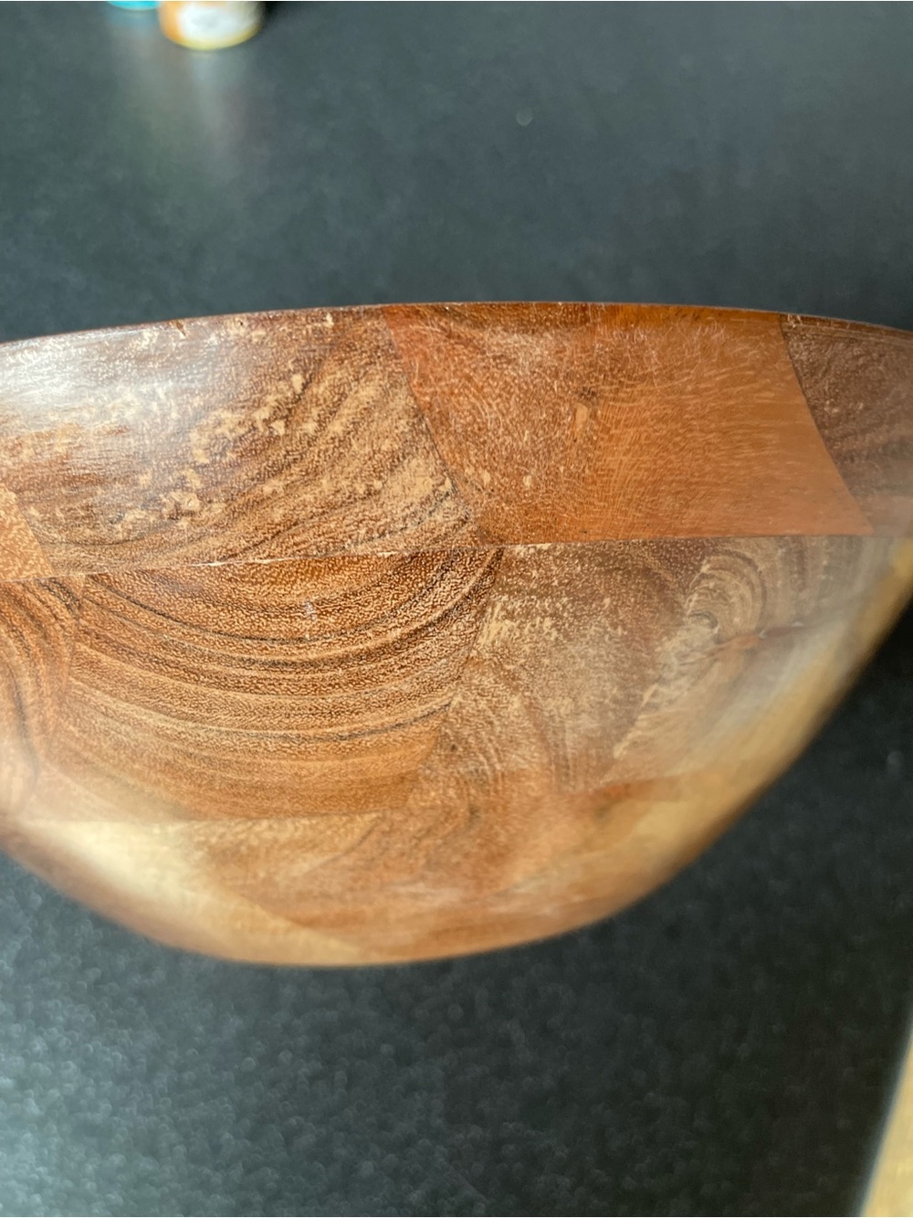 Acacia wood salad / fruit bowl with cream enamel interior - NWT